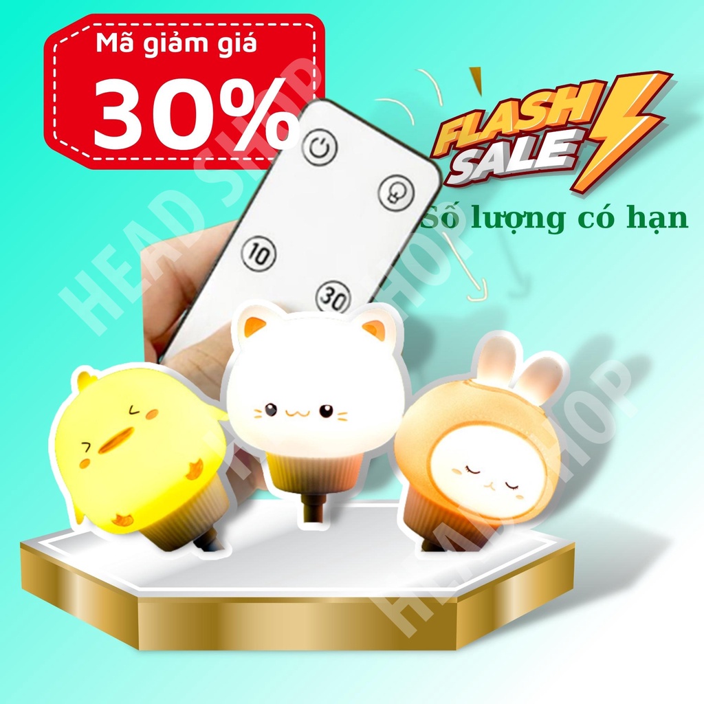 Đèn ngủ Hình Thú Dễ Thương V005 mini có điều khiển từ xa remote cổng usb hình thú Ánh Sáng Vàng HEADSHOP