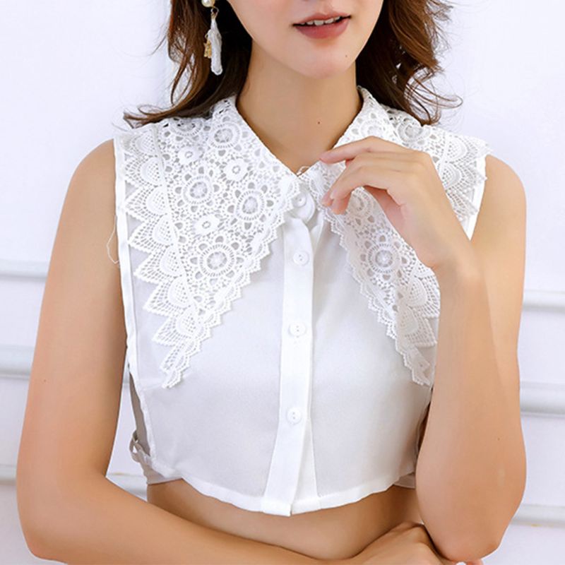 Yoi Cổ Áo Giả Ren Hoa Rỗng Cài Nút Có Thể Tháo Rời Cho Nữ Lap