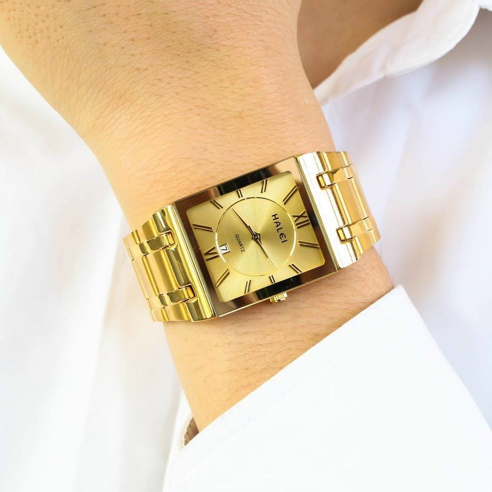 Đồng hồ nam HALEI HLV mặt vuông dây thép có lịch xem ngày | BigBuy360 - bigbuy360.vn