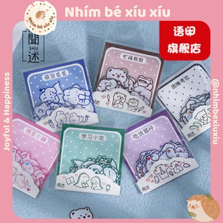 Set 40 sticker khủng long/gấu/mèo/thỏ/koala/chuột má phính siêu cute (nhựa PET trắng viền màu chống xước) VT286