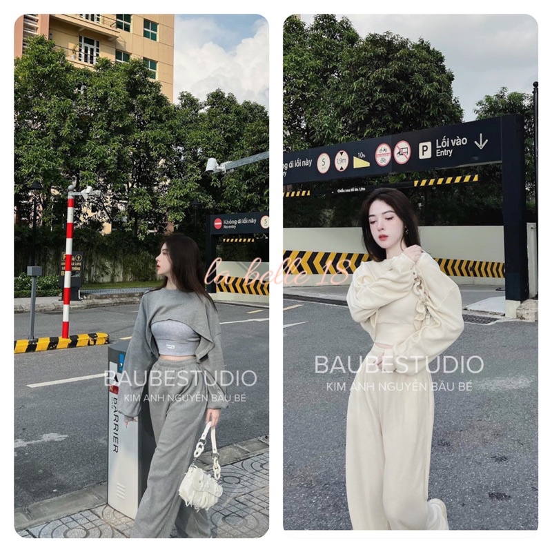 Set 3 Món Croptop Mix Quần Ống Suông Chất Bozip