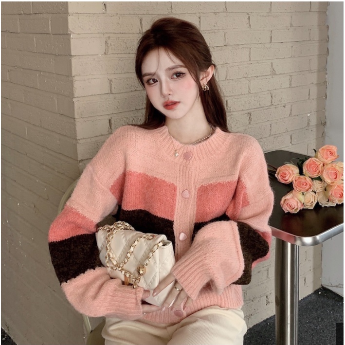 Áo Khoác Cardigan Nữ Dài Tay Dễ Thương Phong Cách Hàn Quốc,Aó len nữ Màu Hồng Form Suông Chất Dày