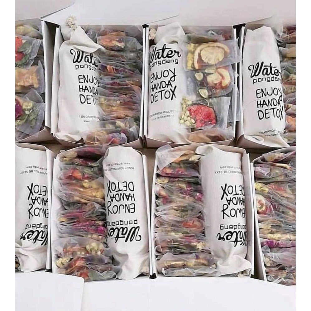 30 gói trà detox 5 vị hoa quả sấy lạnh Robimart - Detox giảm cân, đẹp dáng - Tặng kèm hộp, bình 1L, túi vải ]