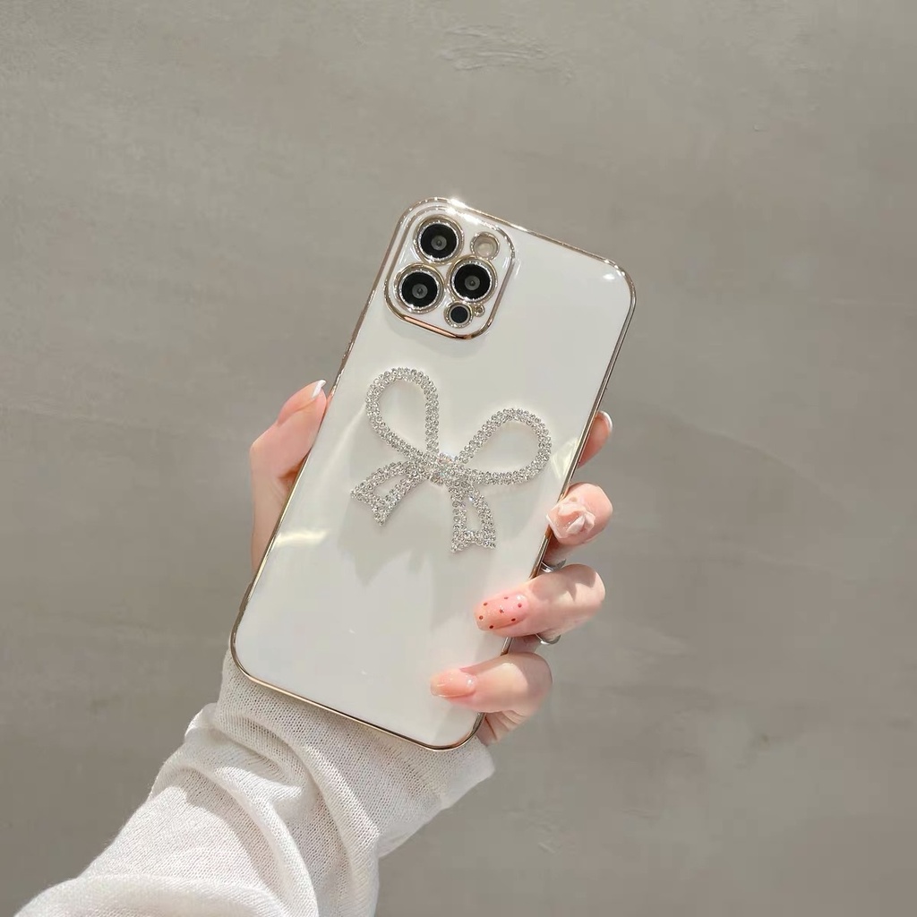Ốp Điện Thoại tpu Mềm Mạ Điện Đính Nơ Cho Iphone 14 PROMAX 13 12 pro max 11 pro max xs max xr x 7 8 plus