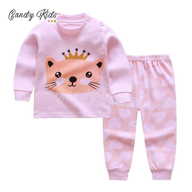 Bộ đồ ngủ pijama chất liệu cotton thời trang thu đông xinh xắn dành cho bé gái