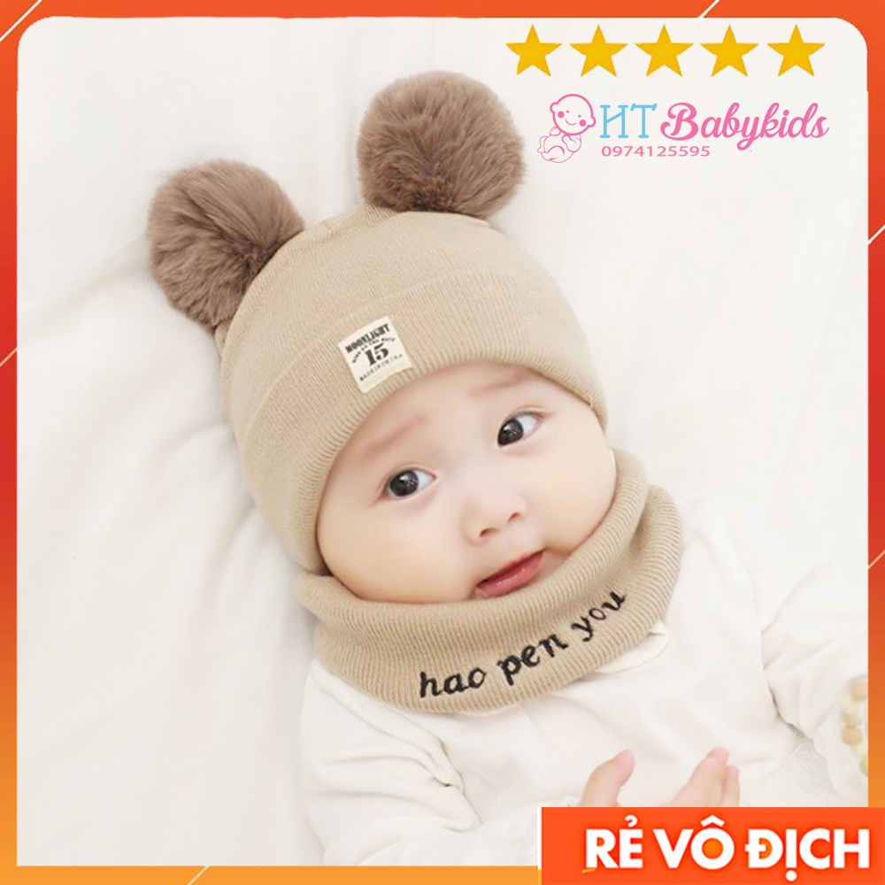 Bộ Khăn Nón 2 Quả Bông Đáng Yêu Dành Cho Bé [ SIÊU SALE ]