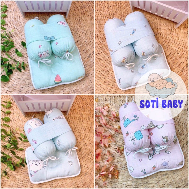 Bộ Chặn Bông Và Gối Vải Xô NITO Cao Cấp Chống Giật Mình Cho Trẻ Sơ Sinh