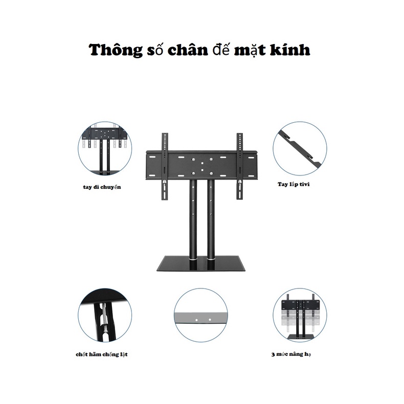 Chân đế Tivi để bàn đa năng 40-70 inch, chân đế tivi mặt kính cường lực cao cấp cho các loại tivi M7