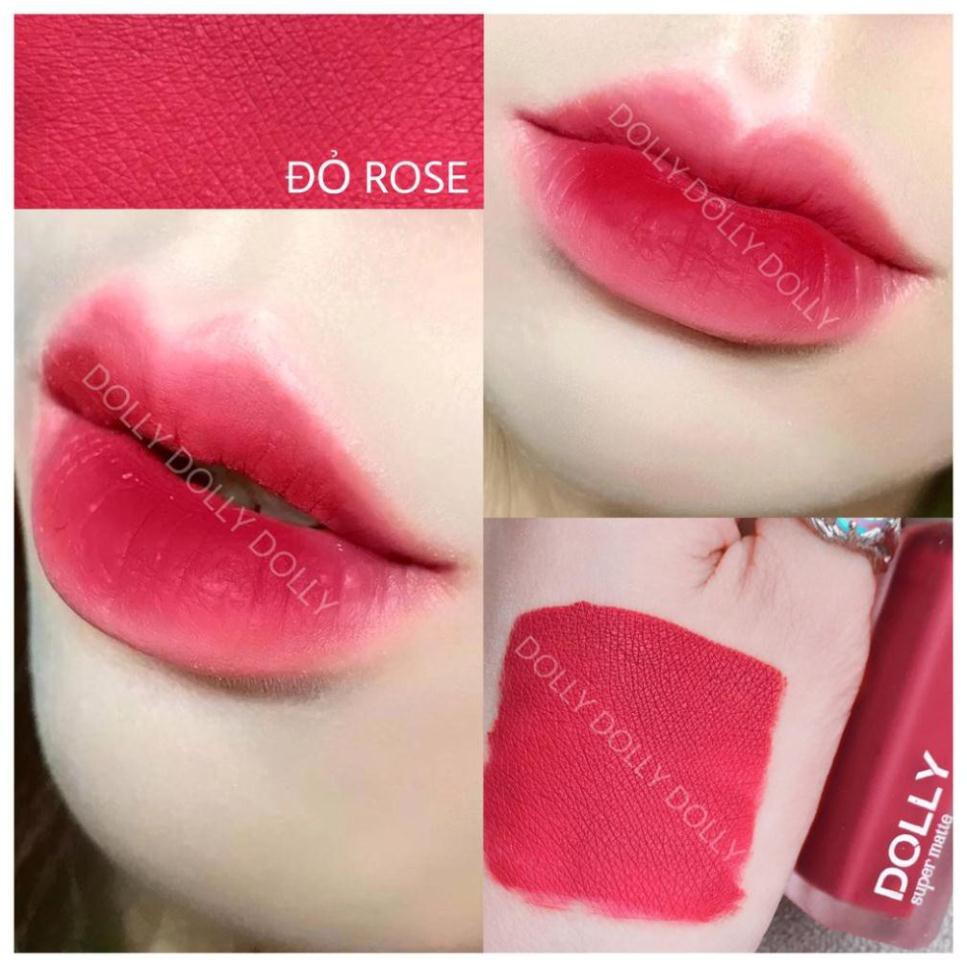 New 2021 [01 Đỏ Rose] Son Kem Lì Dolly Super Matte Không Chì Màu Đỏ Rose [01] Tách Sét