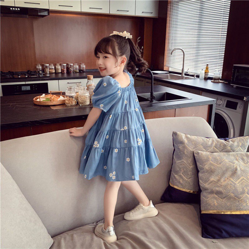 Váy bé gái hè Babydoll hoa cúc bèo 4 tầng 8-35kg XHN632