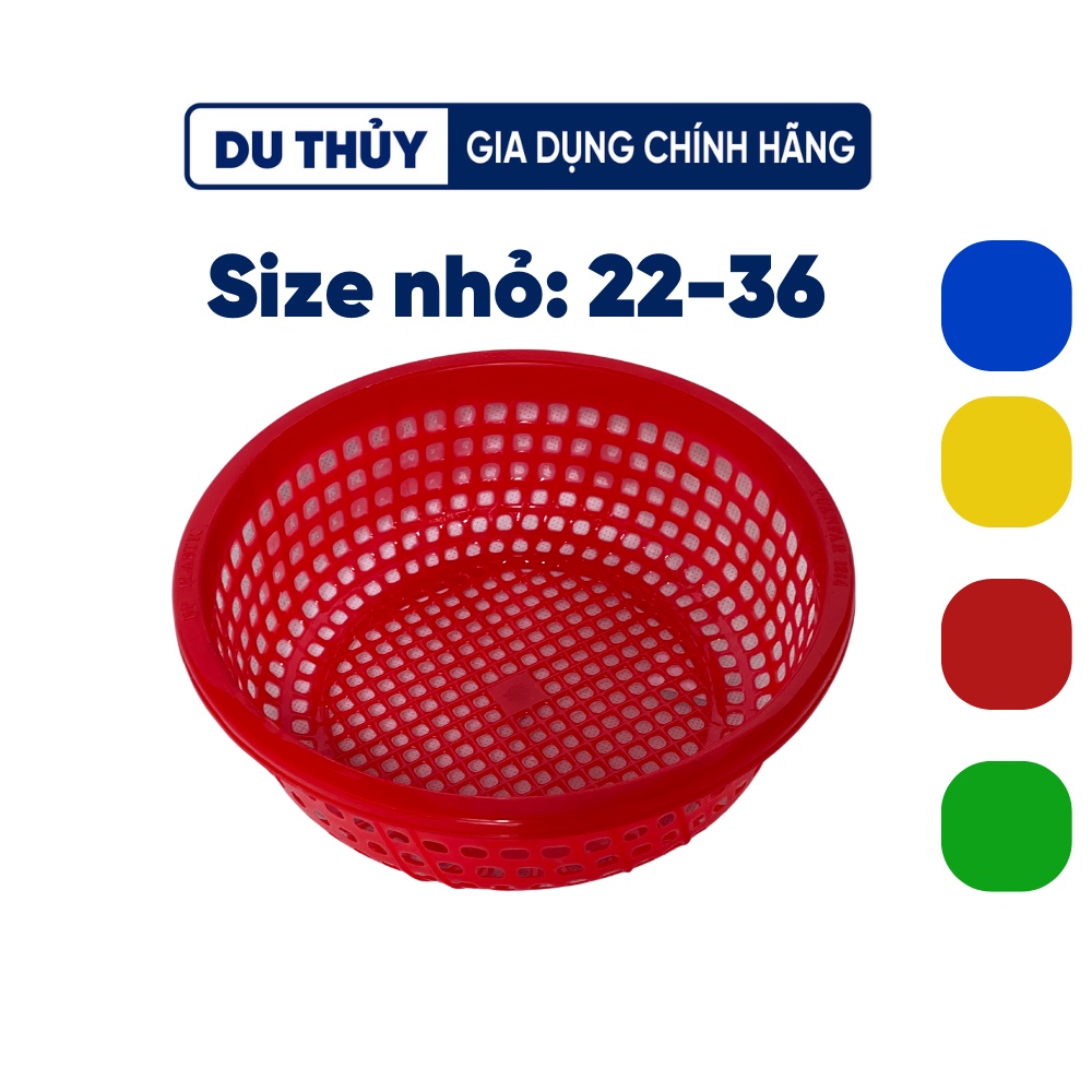 Rổ nhựa tròn lỗ to Nguyên Phát, size nhỏ 22-36 màu xanh dương, xanh lá, đỏ, vàng, nhựa chính phẩm của gia dụng Du Thủy