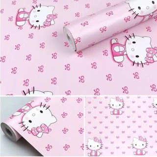 DECAL 1m Giấy dán tường khổ rộng 45cm ( có sẵn keo ) - KITTY NGỒI HỒNG ELL156