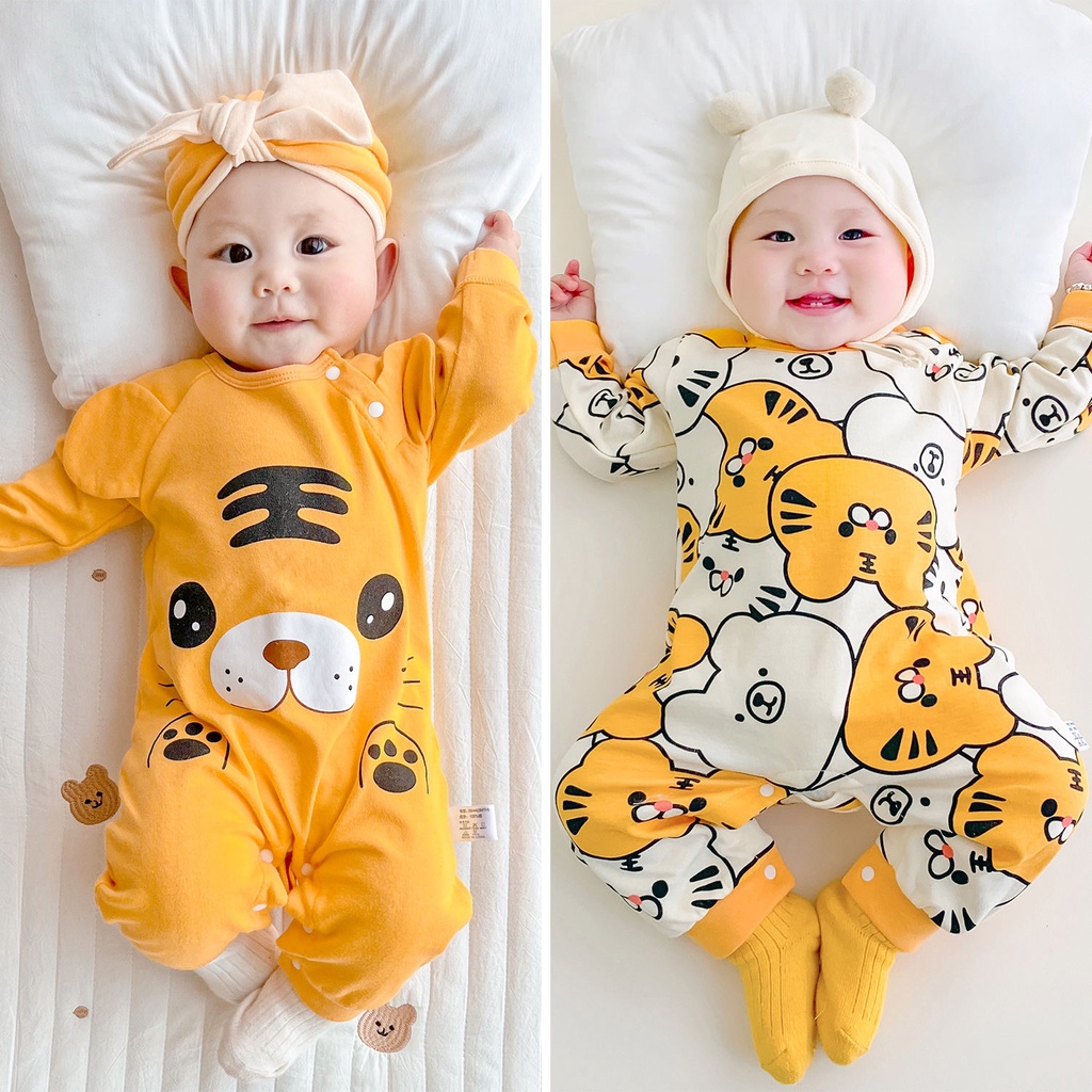 Áo Liền Quần Tay Dài Chất Liệu Cotton Nguyên Chất In Hình Hổ Năm Mới Thời Trang Xuân Thu Cho