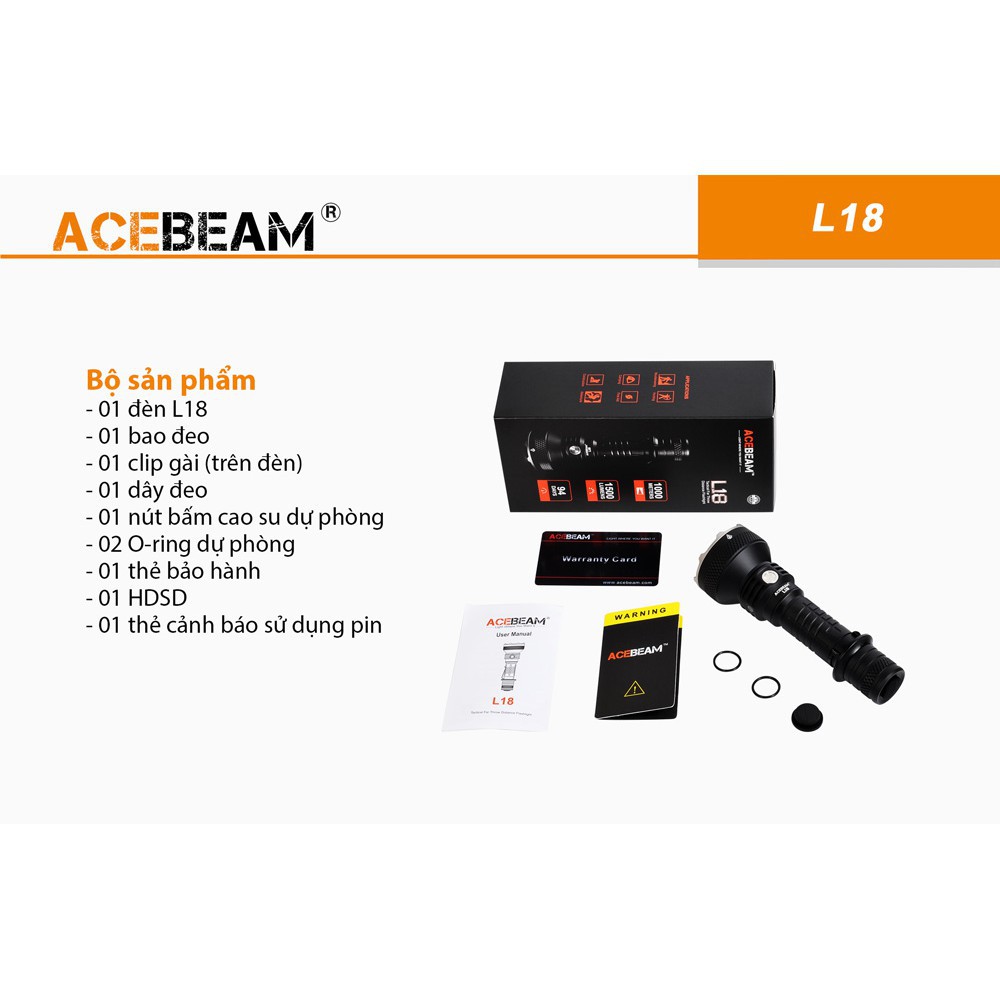 Đèn pin nhỏ gọn chiếu xa ACEBEAM L18  sáng 1500 lumen chiếu xa 1000m LED Osram(kèm pin) Đèn &amp; Đèn pin