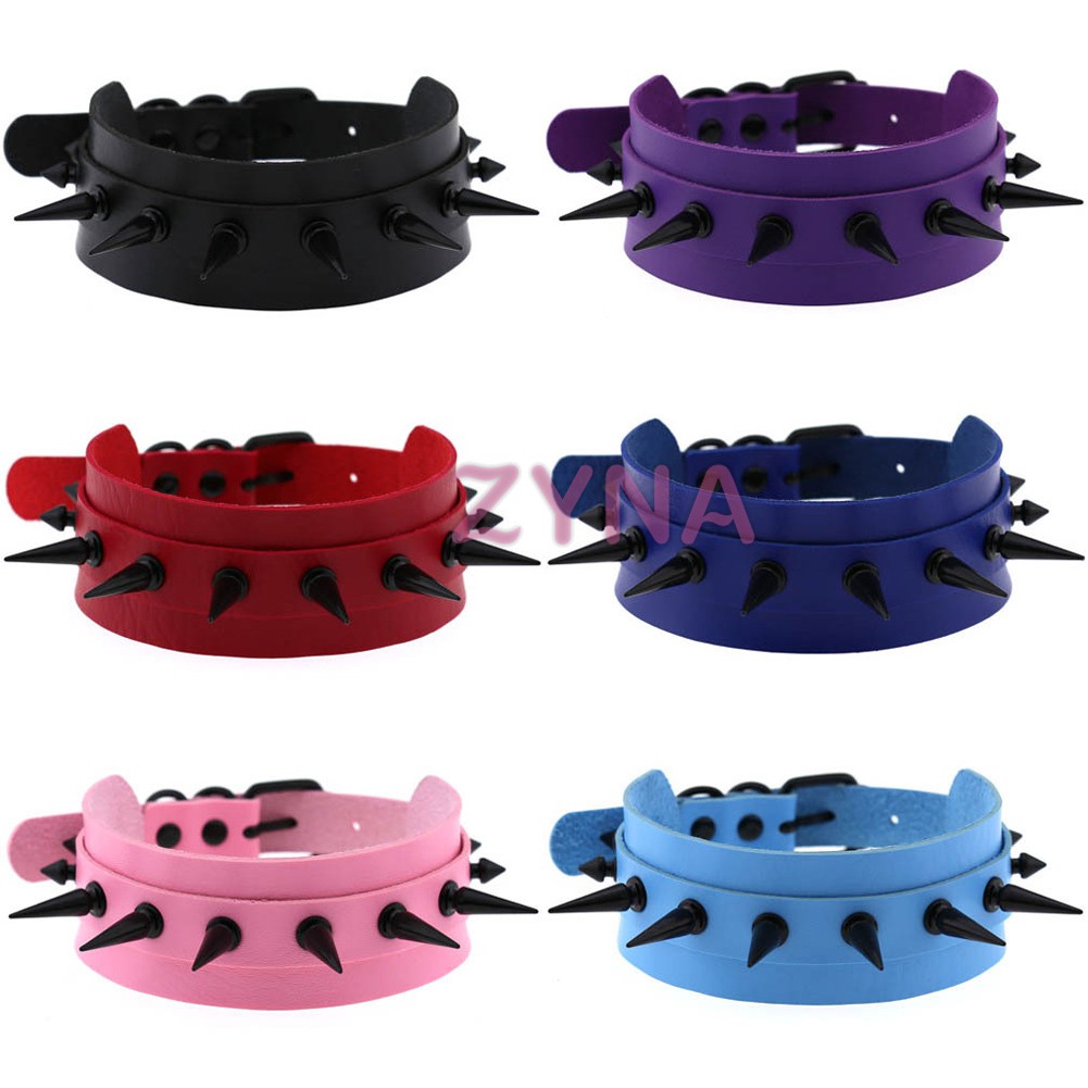 Vòng Cổ Choker Da Pu Đính Đinh Tán Phong Cách Gothic Punk Hóa Trang Halloween Cho Nữ