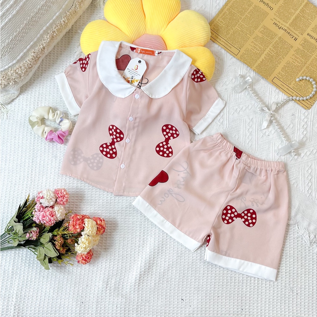 Bộ Ngủ Lụa Bé Gái, Bộ Pijama Cộc Đùi Lụa Mango Cao Cấp Từ 13-35kg - Boody - BPN42