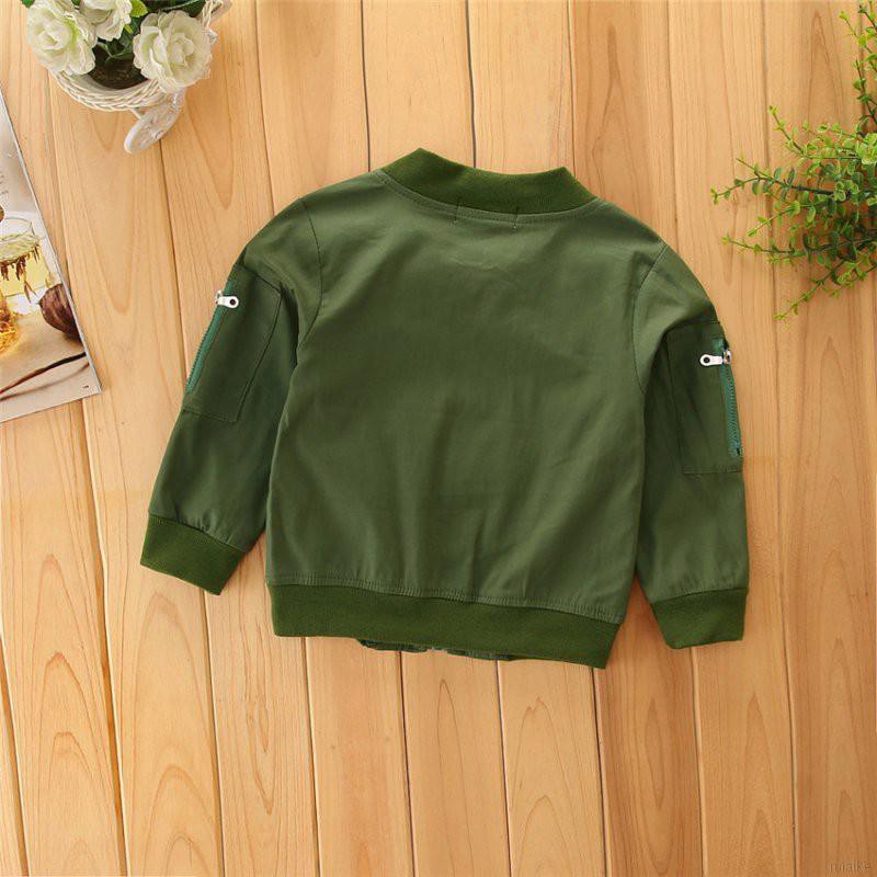 ruiaike  Children Army Green Printed Pilot Baseball Jacket Kids Long Sleeve Coat Hoodie Pullover Outerwear