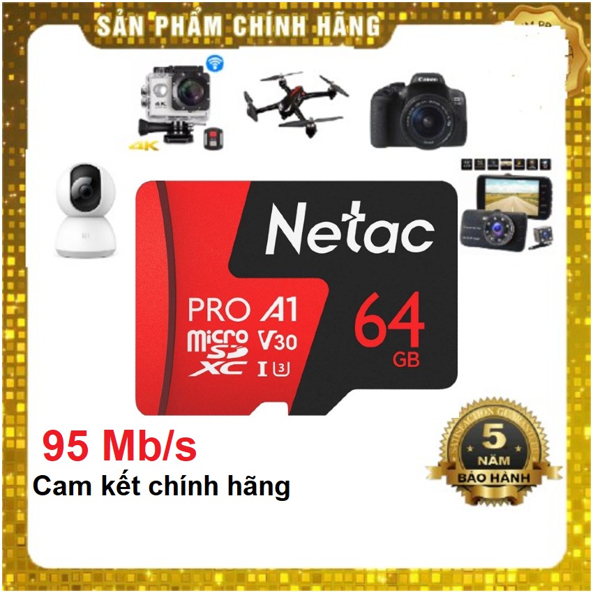 (Hàng Vinago) Thẻ nhớ Netac 64GB Pro U3 microSDXC  4K V30 95MB/s - Chính Hãng