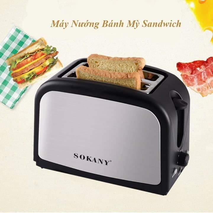Máy nướng bánh mỳ Sokany 800w,nướng bánh mì sandwich tự động nảy cho miếng bánh giòn và thơm hơn chỉ mất 2 - 5 phút