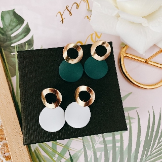 Bông tai xanh lá tròn nữ - Khuyên tai xanh lá tròn nữ đẹp phong cách hàn quốc đơn giản (ảnh thật)