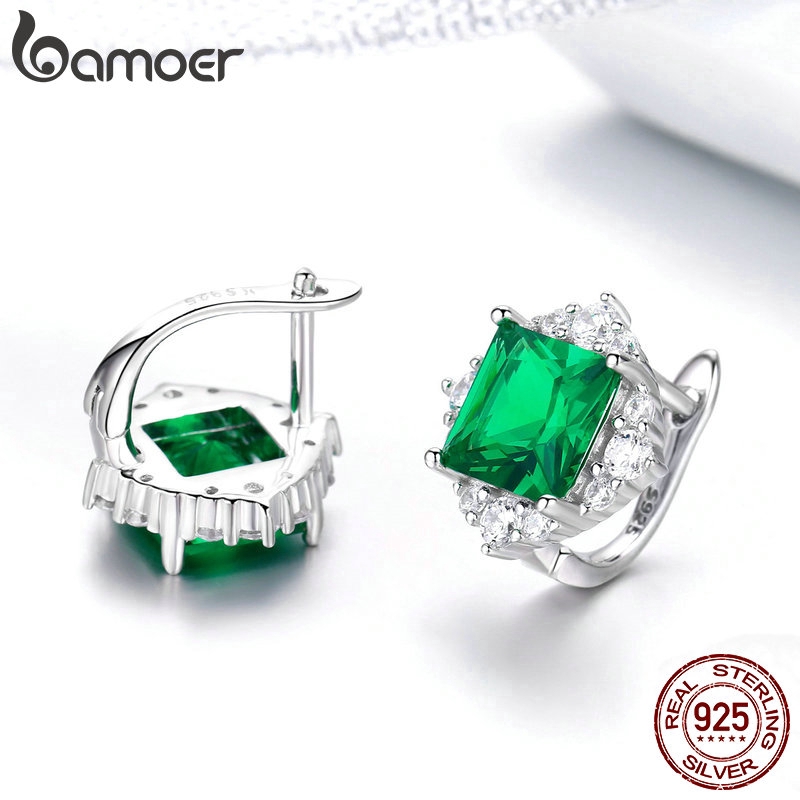 Bông Tai Bamoer Bằng Bạc 925 Hình Vuông Đính Đá Zircon SCE540