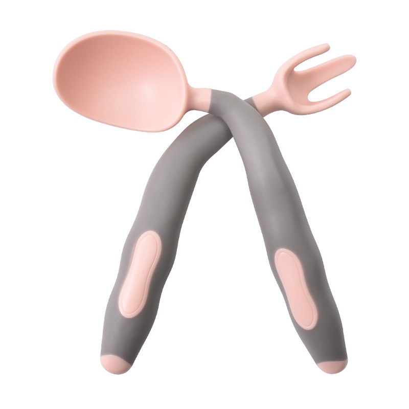 Bộ thìa dĩa cho bé tập ăn dặm, có thể bẻ cong 360 độ