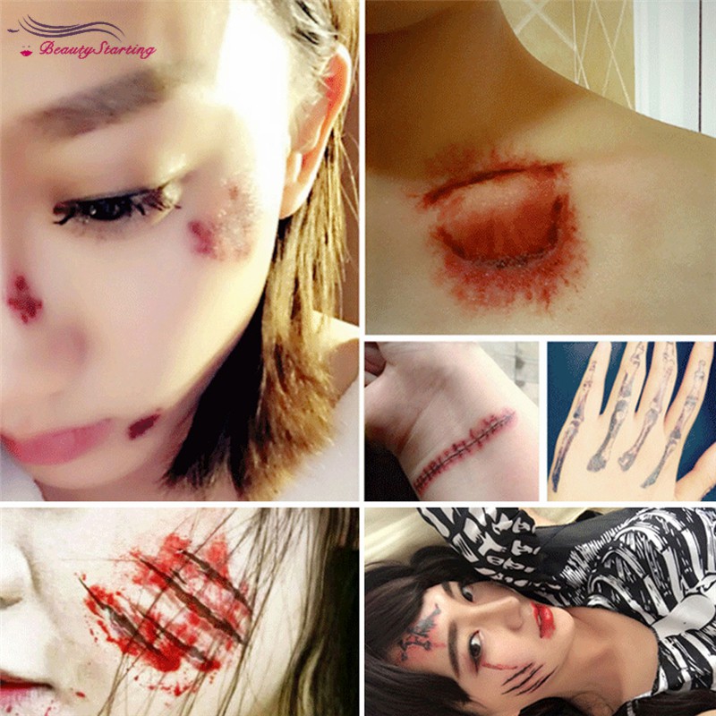 Set 30 sticker dạng hình xăm tạm thời kháng nước chủ đề Halloween độc đáo để hóa trang