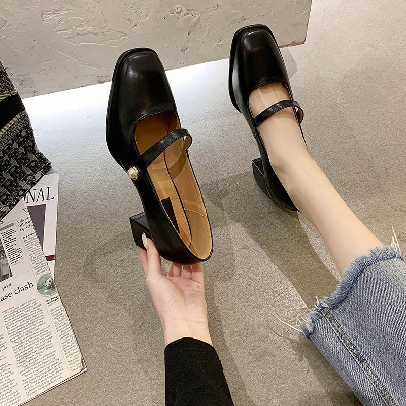 Giày Cao Gót Mũi Vuông Phong Cách Retro Pháp 2021 Dành Cho Nữ