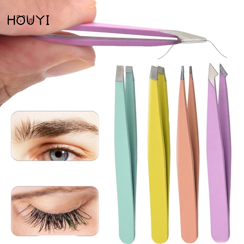 Nhíp Tỉa Lông Mày/Lông Mày Đầu Phẳng/ Nghiêng Không Trượt Đa Năng Bằng Thép Không Gỉ 4 Màu Tùy Chọn