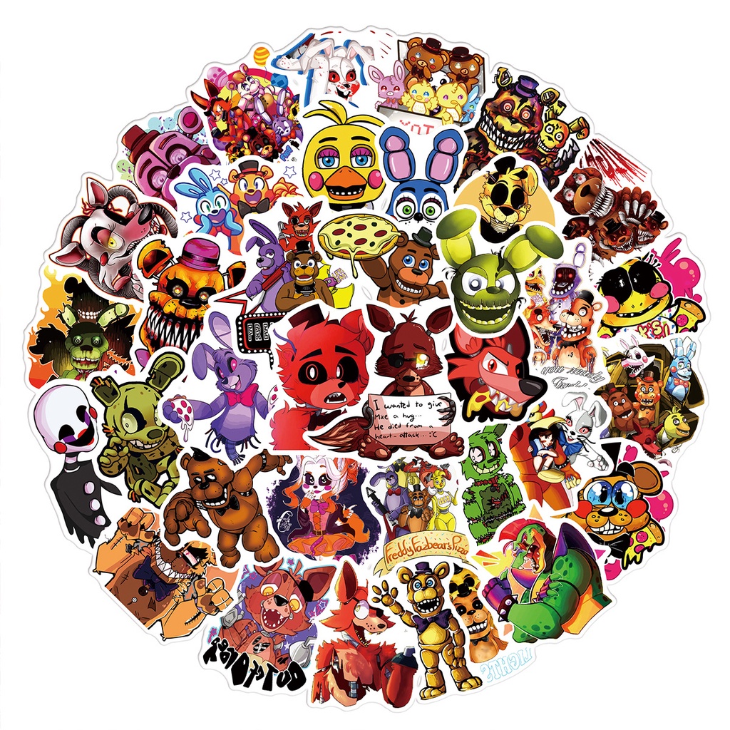 Y&P| Hình Dán Chống Nước Five Nights at Freddy's Phim Hoạt Hình Mũ Bảo Hiểm Máy Tính Xách Tay Hành Lý Dán Thiết Lập, 50 tờ