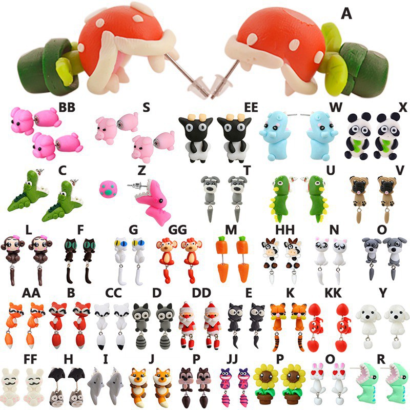 Bông tai hình nhân vật hoạt hình dễ thương bằng gốm mềm mại