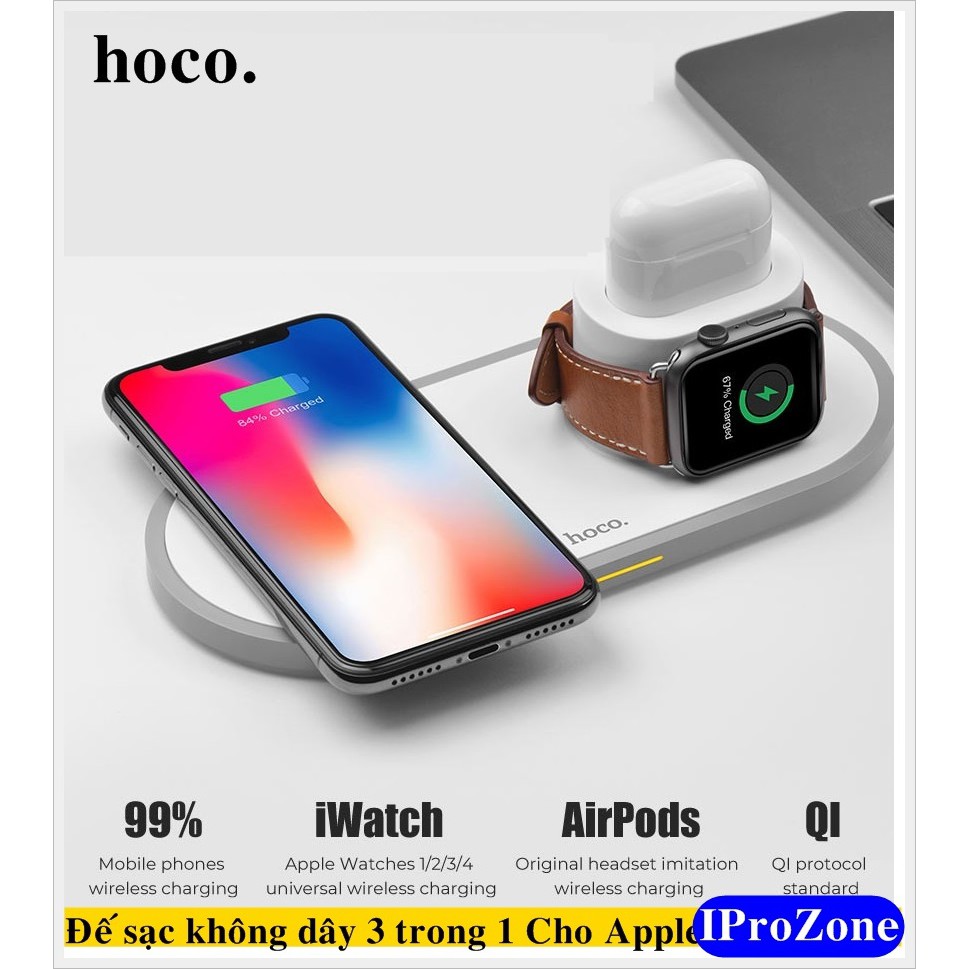 Đế (Dock) sạc không dây 3 thiết bị Apple Watch , Airpod , IPhone chính hãng HOCO bảo hành 06 tháng