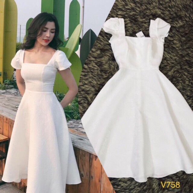 [ xả kho ] MiD Váy trắng xòe cao cấp V758 Mie Design thời trang thiết kế kèm ảnh thật