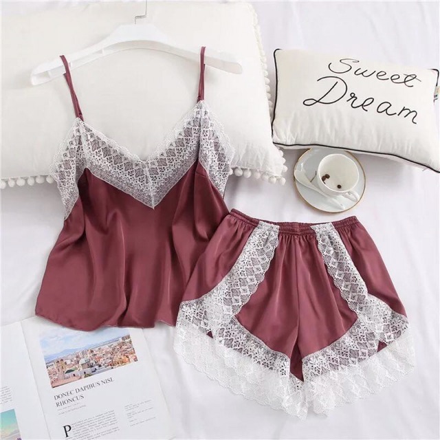 SX251 - Bộ ngủ lụa satin Phối ren KELLY WANG | BigBuy360 - bigbuy360.vn