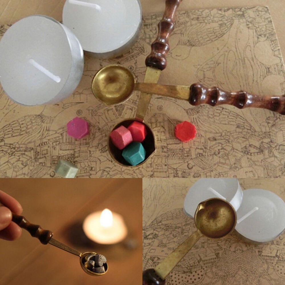 1Piece Popular Mini Wax Spoon Stamp Seal Vintage Anti-hot Wood Handle Sealing Wedding