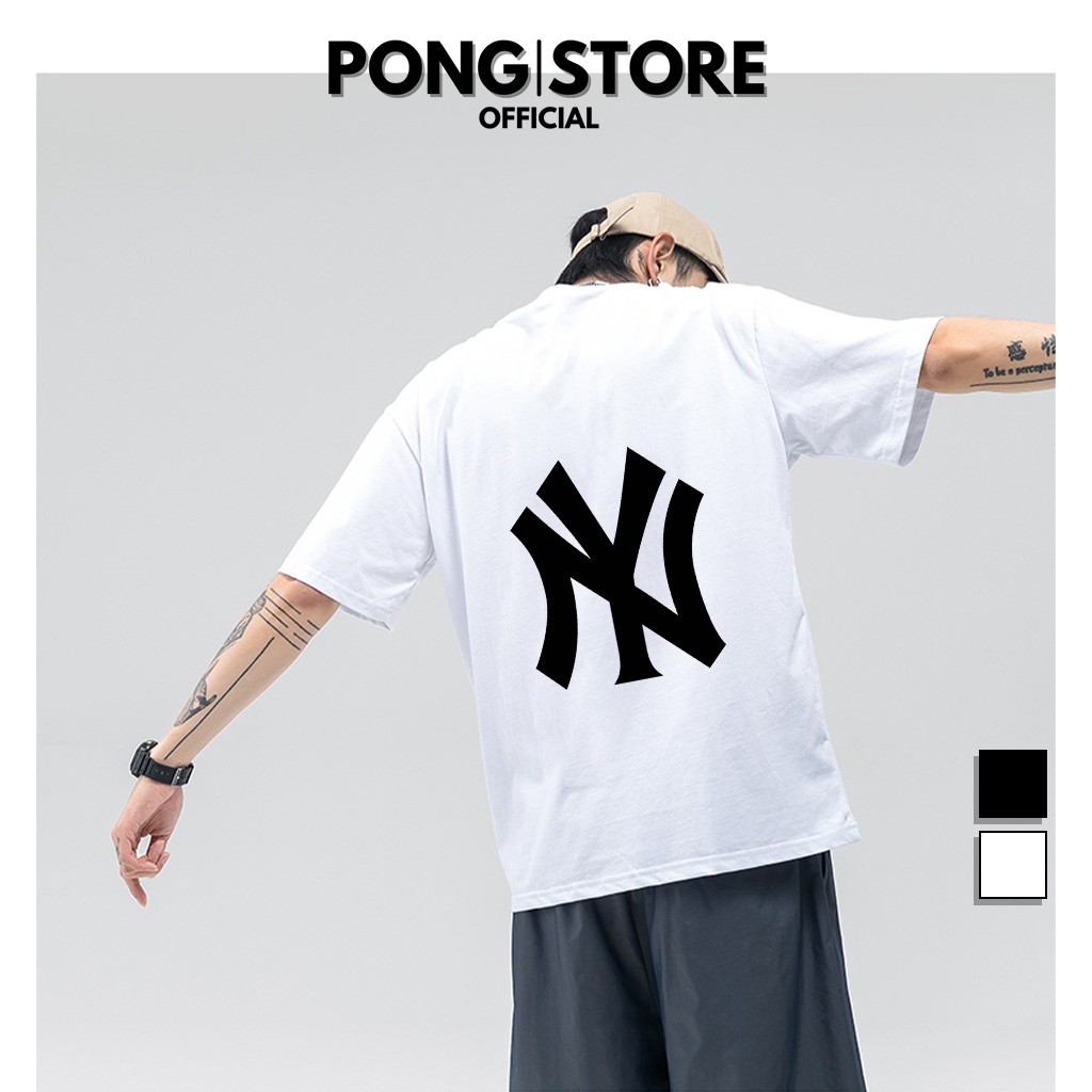 Áo thun unisex N.Y PONGSTORE áo thun tay lỡ form rộng nam nữ chất thun co giãn thoáng mát, có 2 màu trắng đen