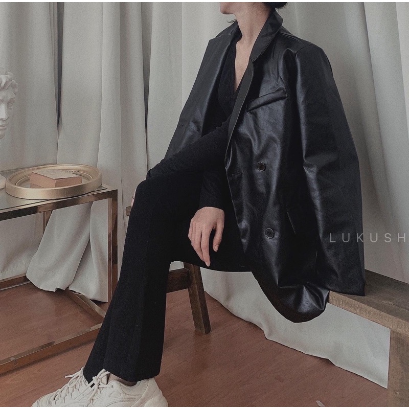 Áo Blazer da, áo khoác da unisex sang trọng phong cách cá tính
