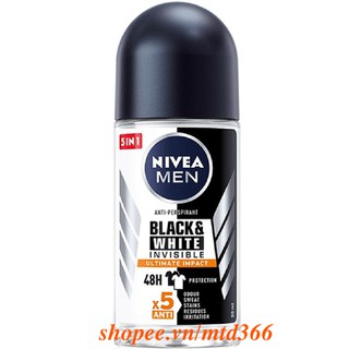 Lăn Khử Mùi 50ml Nivea Ngăn Vệt Ố Vàng Áo Cho Nam (Black And White)