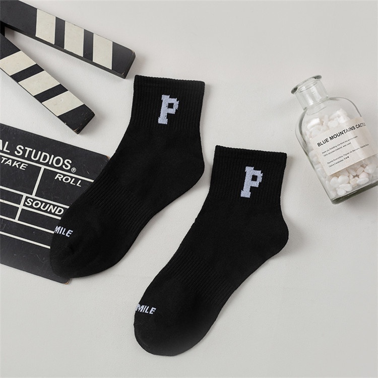 Vớ cotton Cổ Cao Màu Trơn In Chữ Phong Cách Thể Thao Thời Trang Cho Cặp Đôi
