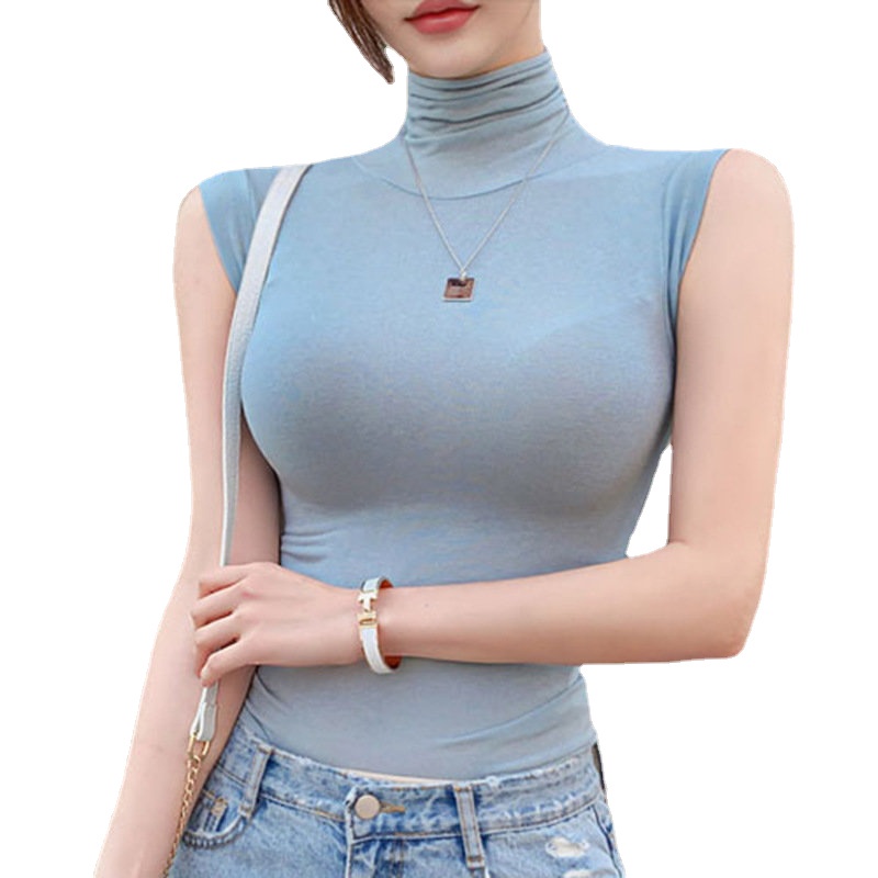 Áo Thun Sát Nách Cổ Lọ Trong Suốt Ôm Dáng Quyến Rũ Cho Nữ