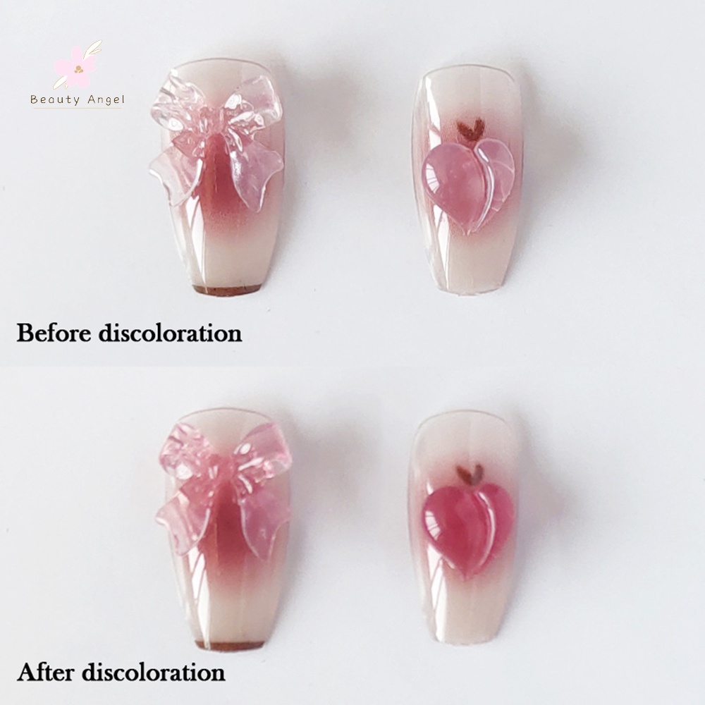 Bộ 24 Móng Tay Giả Trang Trí Nơ Hồng Xinh Xắn Cho Nữ