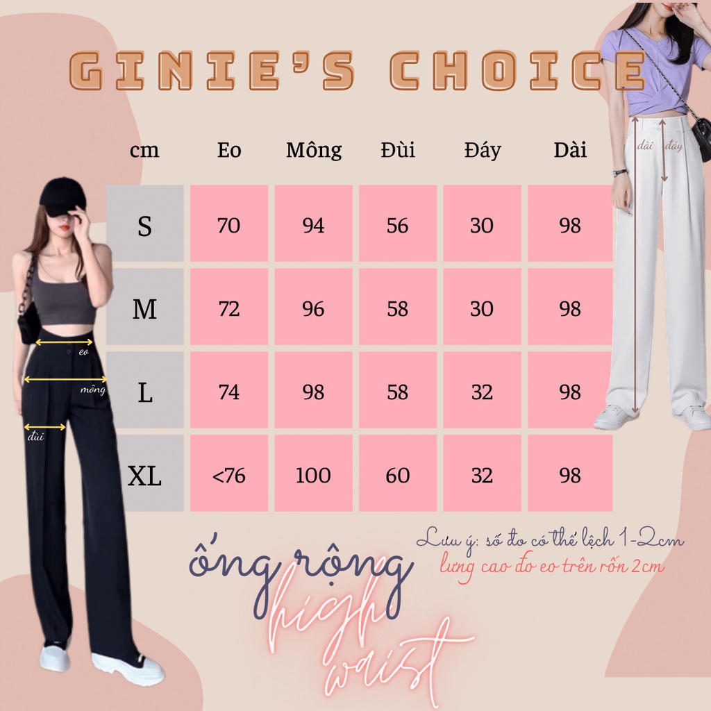 Quần tây đen ống rộng lưng cao 2 khuy, quần ống rộng lưng cao