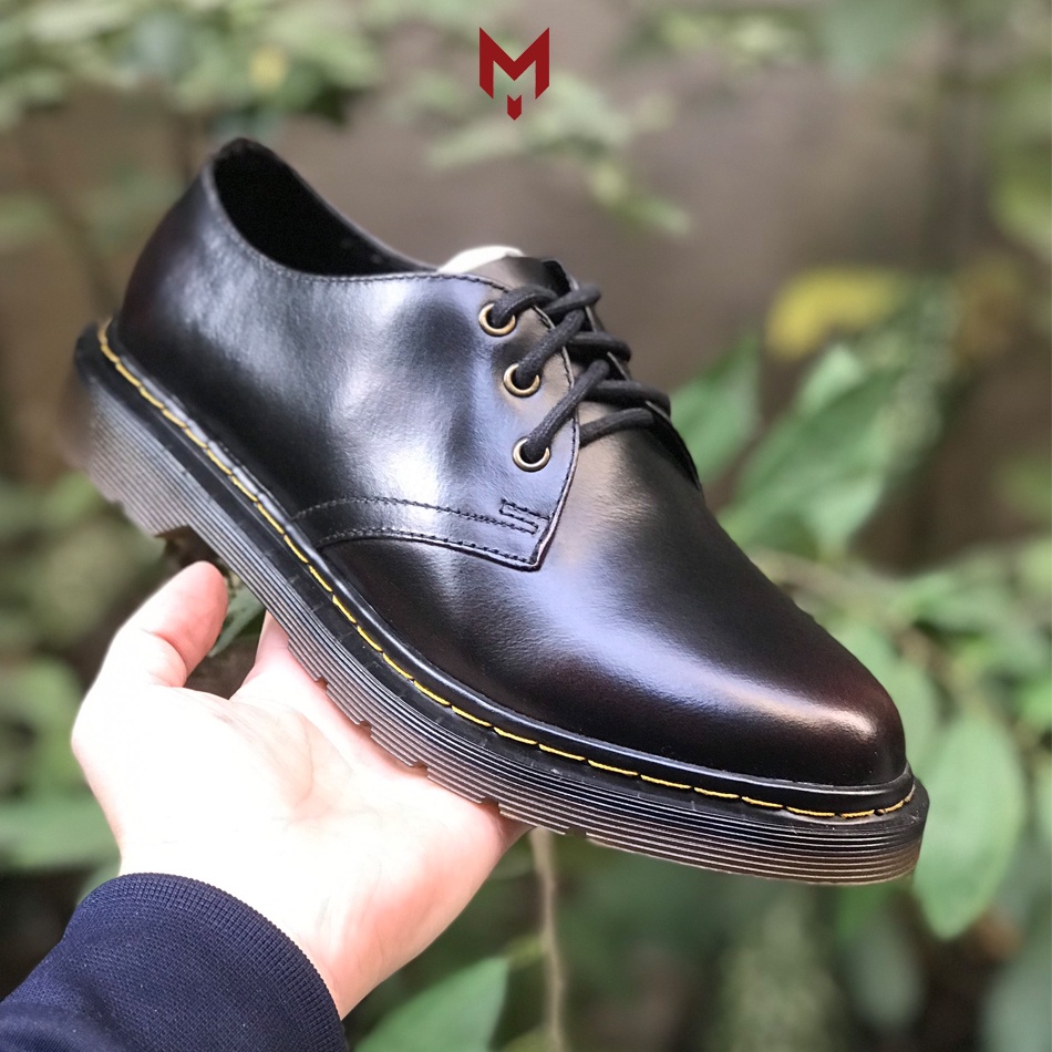 Giày nam da bò cao cấp dr.martens 1461 MAD Shoes Đen Bẻ Đỏ