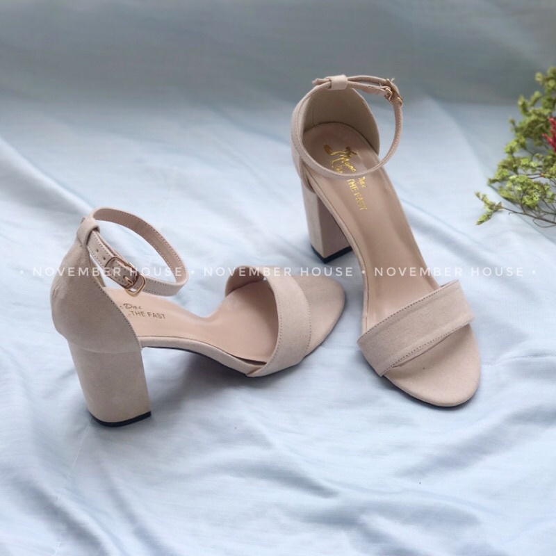 Giày sandal cao gót nữ kiểu dáng gót thô thời trang quai bản ngang đơn giản sành điệu, SD3, Oula Store