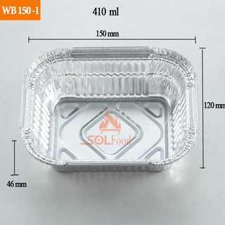 Hộp giấy bạc (Khay nhôm có nắp) Đựng thực phẩm dùng 1 lần mã WB150 - 410ml của SOLFOOD - Có chứng nhận ATTP