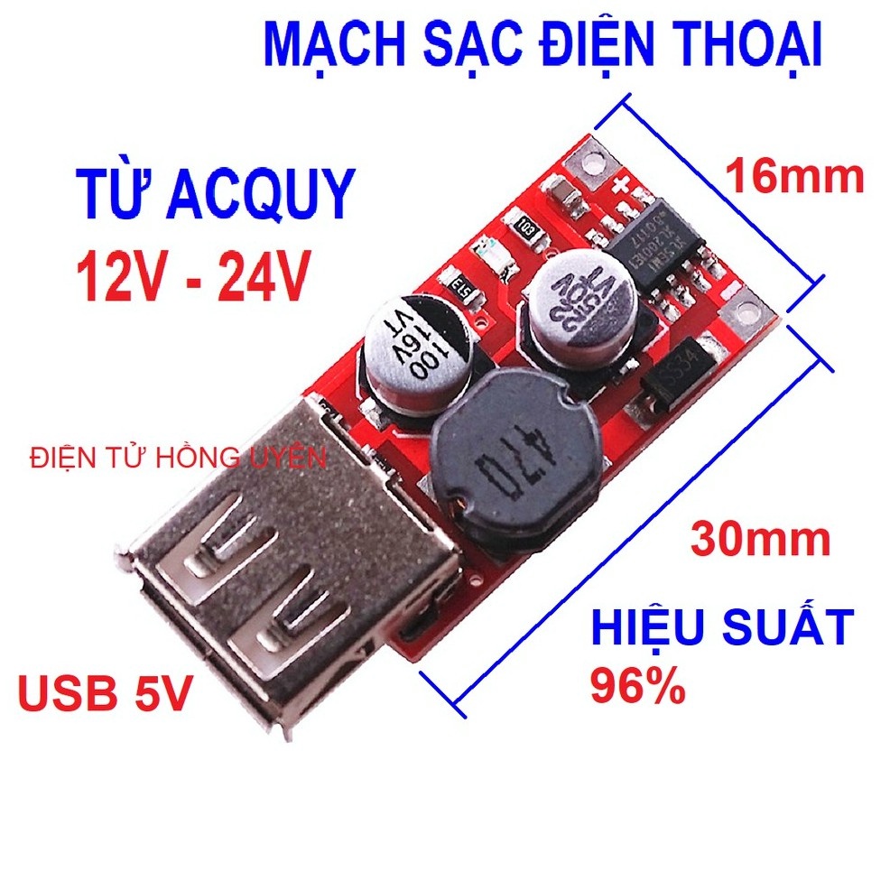 Mạch sạc điện thoại 5V 3A. Chế sạc điện thoại trên ô tô, xe máy. Điện vào 6V 12V 24V. Điện áp ra USB 5V 3A MAX