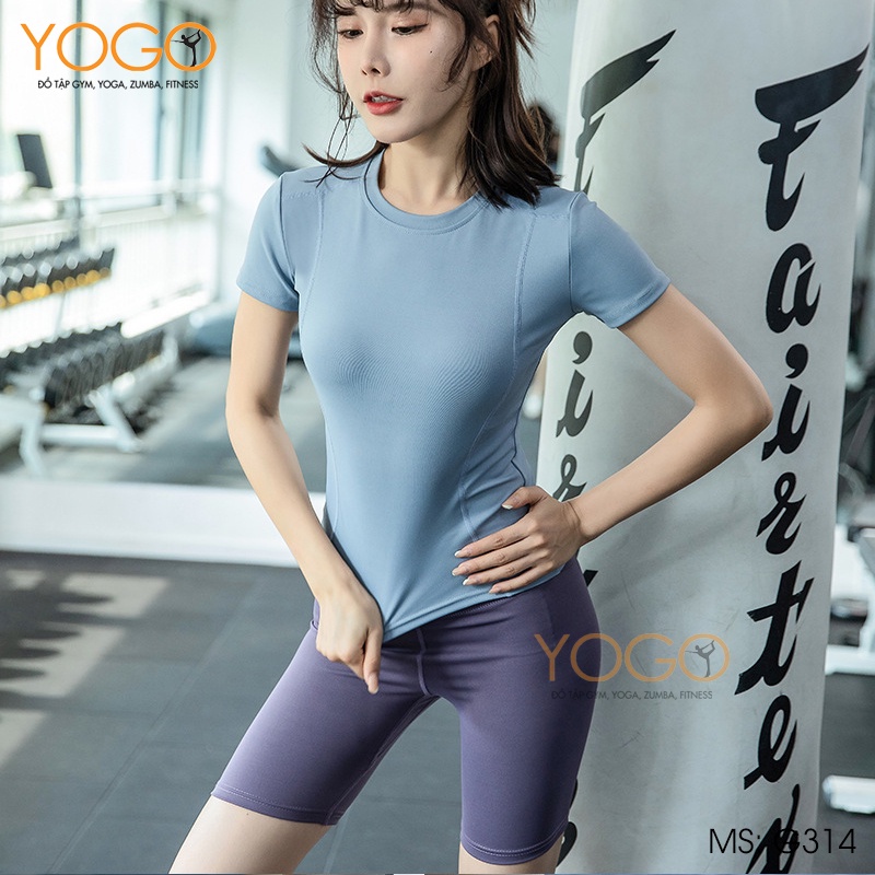 Áo thun thể thao tập gym yoga nữ YOGO co giãn 4 chiều ôm body thoáng mát thấm hút mồ hôi G314