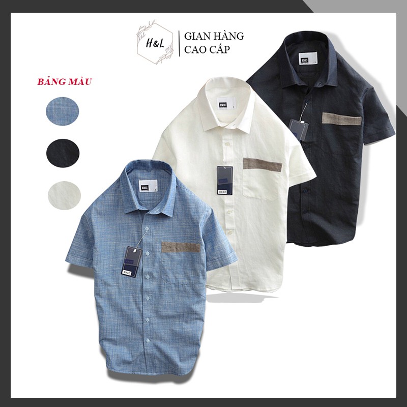 Áo sơ mi nam ngắn tay, sơ mi nam cao cấp, công sở, đẹp, phối túi cá tính vải linen xịn xò nhẹ mát