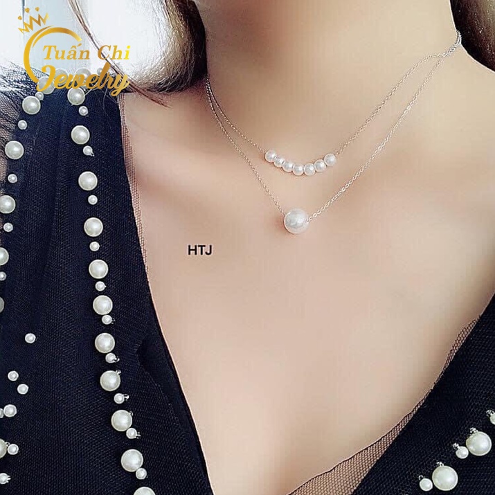 Vòng Cổ Bạc- Dây Chuyền Nữ Dáng Choker Đính Ngọc Cá Tính, Thời Trang Hàn Quốc