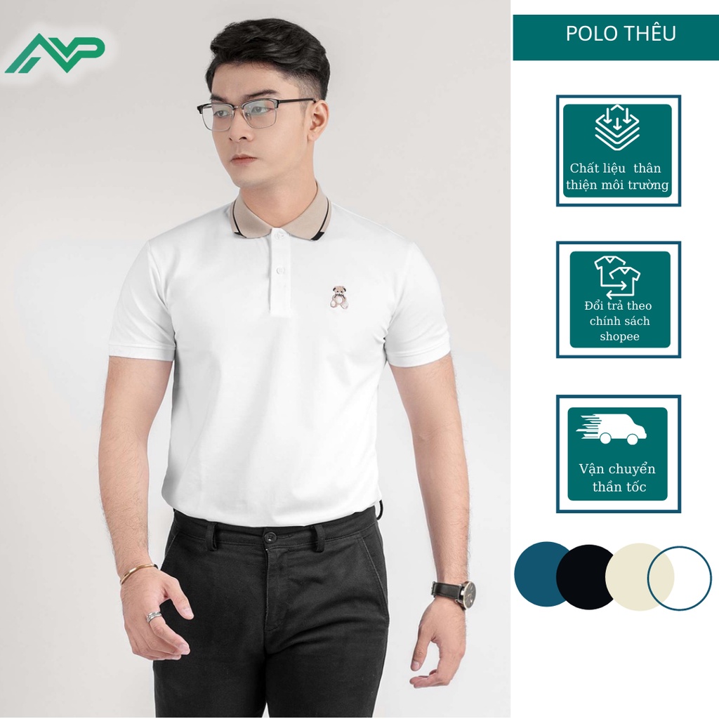 Áo thun nam polo thêu gấu basic cổ bẻ cao cấp vải cá sấu cotton dày dặn thoáng mát trẻ trung năng động NPV